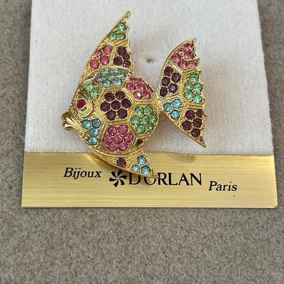 Vintage earrings and French fish brooch