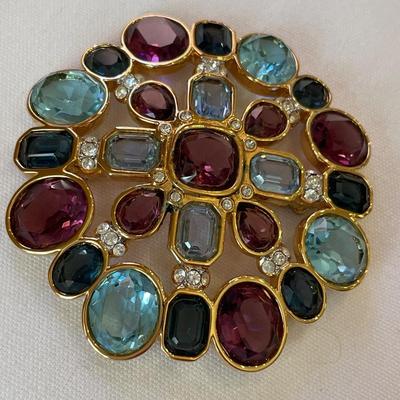 Large signed Swarovski multicolor crystal brooch