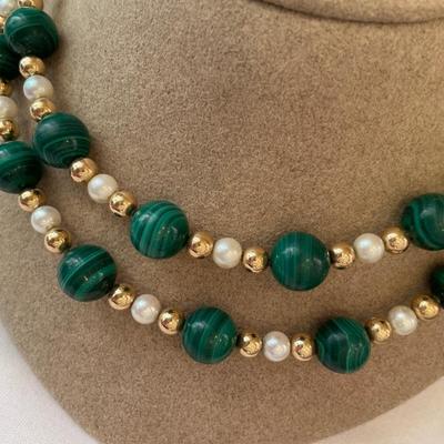 14 karat gold, and Malachite beaded necklace