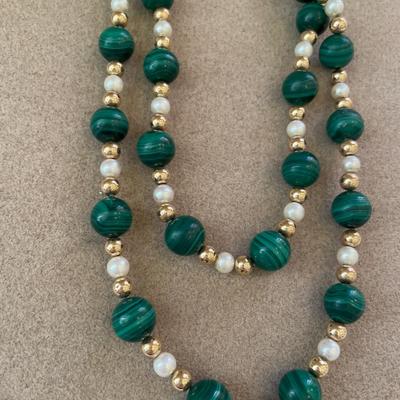 14 karat gold, and Malachite beaded necklace
