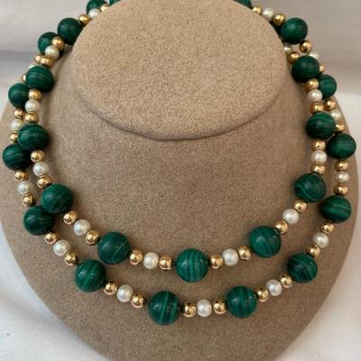 14 karat gold, and Malachite beaded necklace