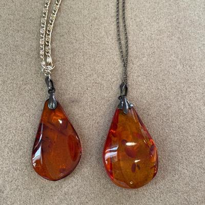 Two Baltic amber teardrop necklaces