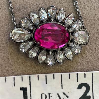 Swarovski Crystal By French Designer Shourouk Pendant Pink Stone Necklace