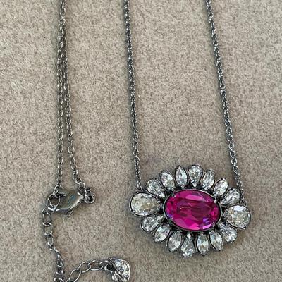 Swarovski Crystal By French Designer Shourouk Pendant Pink Stone Necklace