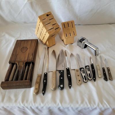 Kitchen Knives, Blocks, and Sharpener (K-EL)