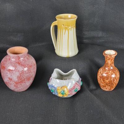 TDU111 4 Pieces of Pottery: Pitcher, (2) Vases, Bowl (3 are signed)