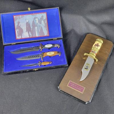 Robert E. Lee Bowie Knife With Display, (3) Collectible Knives