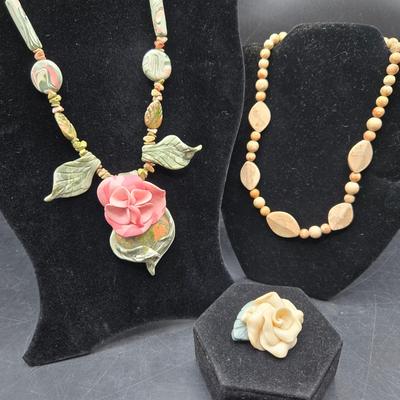 Handcrafted Polimer Necklace ,Signed Brooch, Natural Stone Necklace
