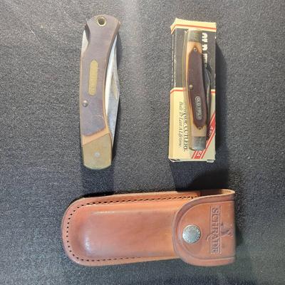 TDU146 (2) Old Timer Pocket Knives, Schrade Leather Sheath