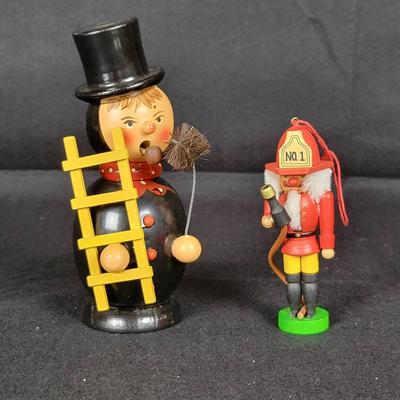CHA225 (2) Vintage German Collectibles: Ulbright Fireman Ornament, Volkskunst Incense Burner
