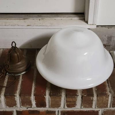 Vintage Hanging Lamp With Brass Base And Porcelain Globe