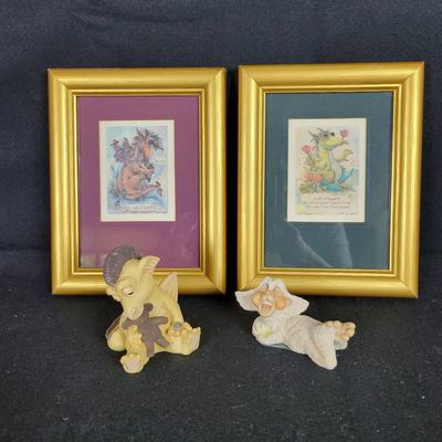 CHA287 (2) Krystonia Figurines & (2) Signed & Numbered Prints