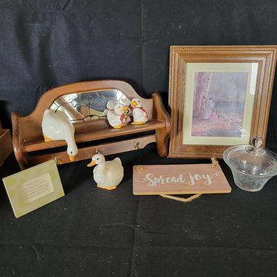 Spread Joy: Framed Print, Hanging Shelf, Ceramic Ducks, Candy Dish. Etc