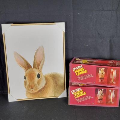 Large Bunny Canvas, (2) Pyrex Hurricandles