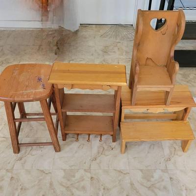 CHA333 Bedside Steps, Doll Chair, Wall Shelf, Small Stool