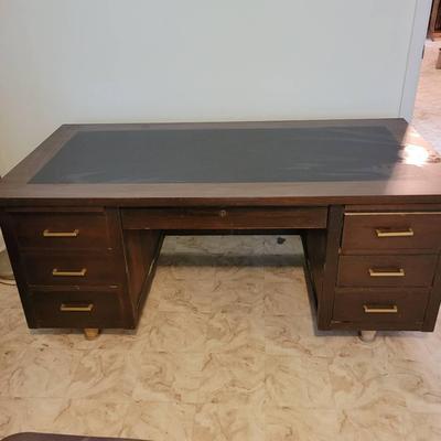 Vintage Office Desk With Brass Handles