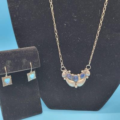 Sterling Silver & Abalone Necklace, Sterling & Opal Earrings (Israel)