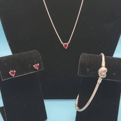 CHA373 925 Pandora Necklace, Earrings, Charm Bracelet