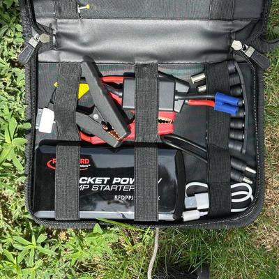 ROCKET POWER JUMP STARTER, ICE/SNOW SCRAPERS & A GAS CAN