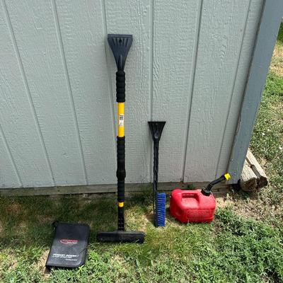 ROCKET POWER JUMP STARTER, ICE/SNOW SCRAPERS & A GAS CAN