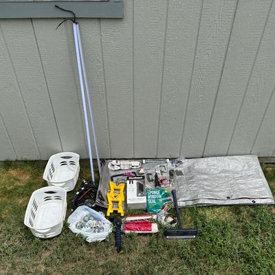 HOME MAINTENANCE ITEMS, EXTENSION CORD, HARDWARE, TARP AND MOORE