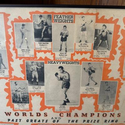 FRAMED POSTER OF WORLD CHAMPIONS AND PAST GREATS OF THE PRIZE RING