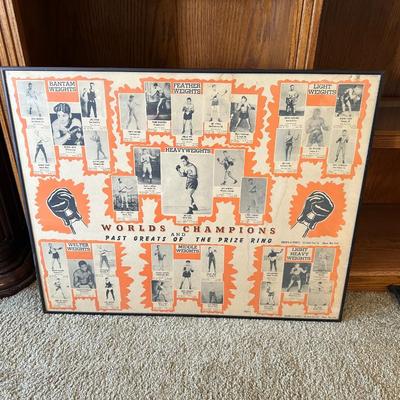 FRAMED POSTER OF WORLD CHAMPIONS AND PAST GREATS OF THE PRIZE RING