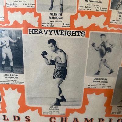FRAMED POSTER OF WORLD CHAMPIONS AND PAST GREATS OF THE PRIZE RING