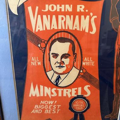 FRAMED VINTAGE MINSTRELS POSTER