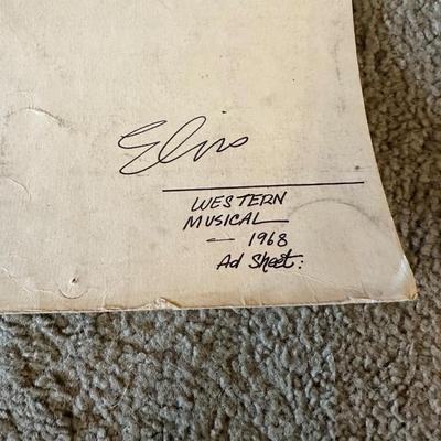 1968 SIGNED "ELVIS" AD SHEET FOR "STAY AWAY JOE" WESTERN MUSICAL