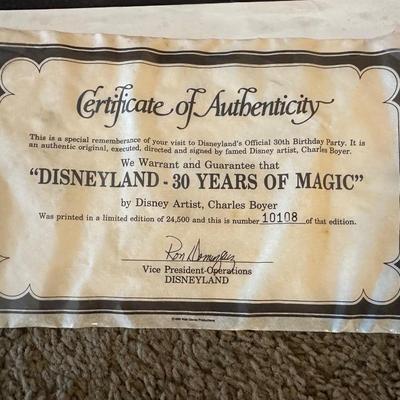 WALT DISNEY'S FANTASIA MOVIE POSTER AND DISNEYLAND 30TH YEAR SIGNED AND NUMBERED POSTER