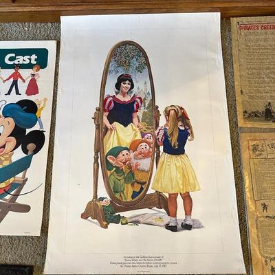 DISNEY CAST CALL POSTER, GOLDEN ANNIVERSARY OF SNOW WHITE POSTER AND PIRATE MAPS