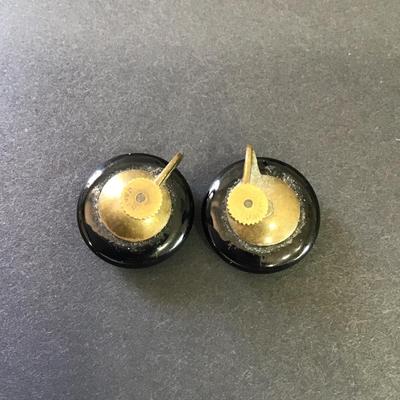Vintage very nice black glass black onyx type screw back earrings, antique Japan