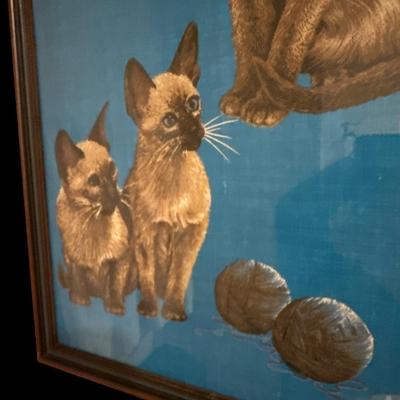 Vintage Siamese Cats on Woven Cloth