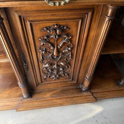 Sale Photo Thumbnail #7: French Carved Server, Server Etageres. The wood is Walnut. It’s from France, Hunters Style. Measurements are on the pictures.
But it now for $3,000.