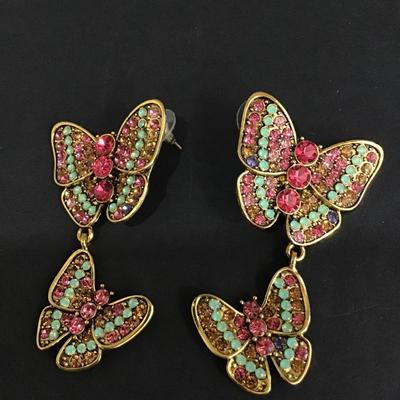 Betsey Johnson butterfly crystal Rhinstone drop dangle earrings