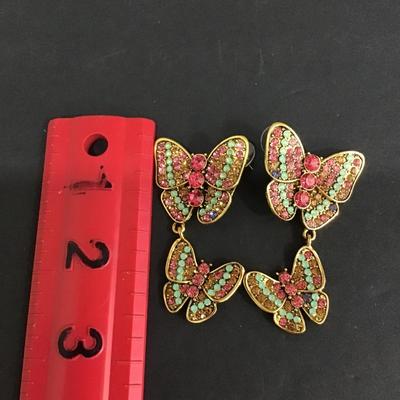 Betsey Johnson butterfly crystal Rhinstone drop dangle earrings