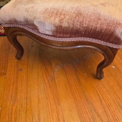 Pink chenille ottoman