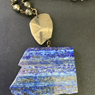 Large, beautiful, vintage lapis lazuli pendant statement