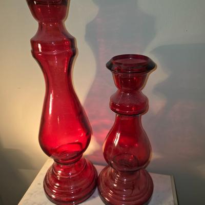 Pair of large red glass vases