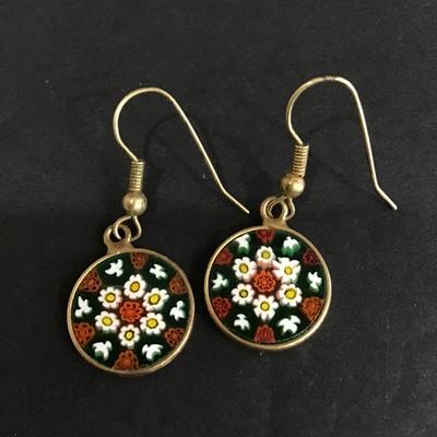 Murano glass millefiori dangle earrings