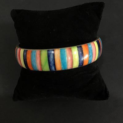 Vintage silver tone multicolored inly bangle bracelet