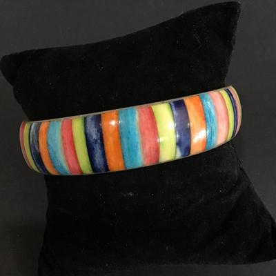 Vintage silver tone multicolored inly bangle bracelet