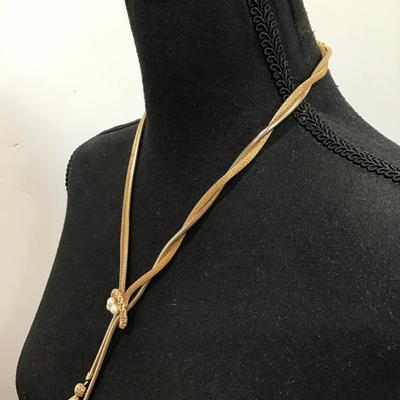 Gorgeous, vintage, gold, tone faux pearls double chin Y drop necklace