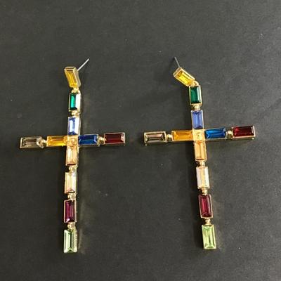 Multicolor crystal cross earrings