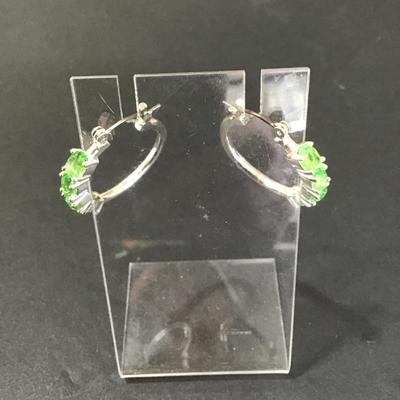 SilverTone fashion earrings with green rhinestones