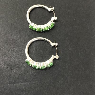 SilverTone fashion earrings with green rhinestones