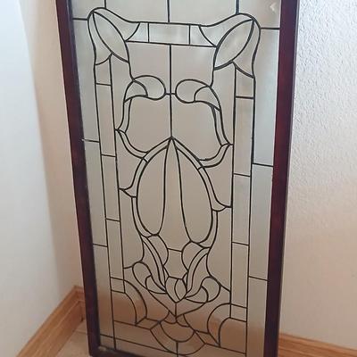 Beveled Glass Art Window Panel in Wooden Frame