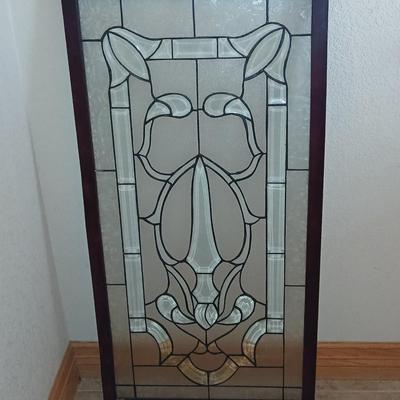 Beveled Glass Art Window Panel in Wooden Frame