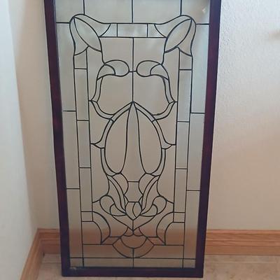 Beveled Glass Art Window Panel in Wooden Frame